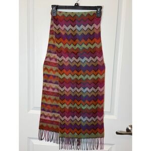 Preston York Multicolor Zigzag Knit Scarf Fringe Acrylic Made in Germany